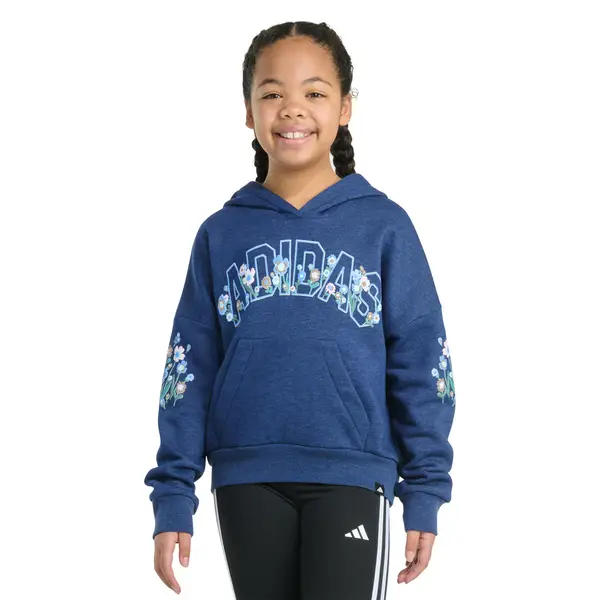Adidas Girl's Long Sleeve Heather Multi Graphic Fleece Pullover