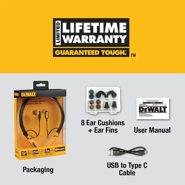 DEWALT Jobsite Pro Wireless Earphones - 190 2091 DW2 A