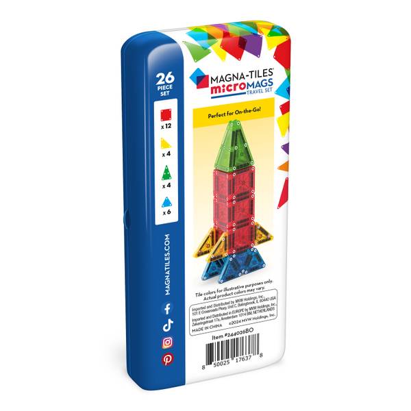 Magna-Tiles 26-Piece microMags Bold Colors Travel Magnetic