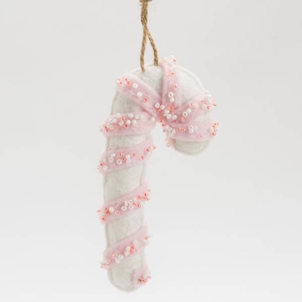 Caffco International Candy Cane Ornament, White and Pink Stripe, 4.75"