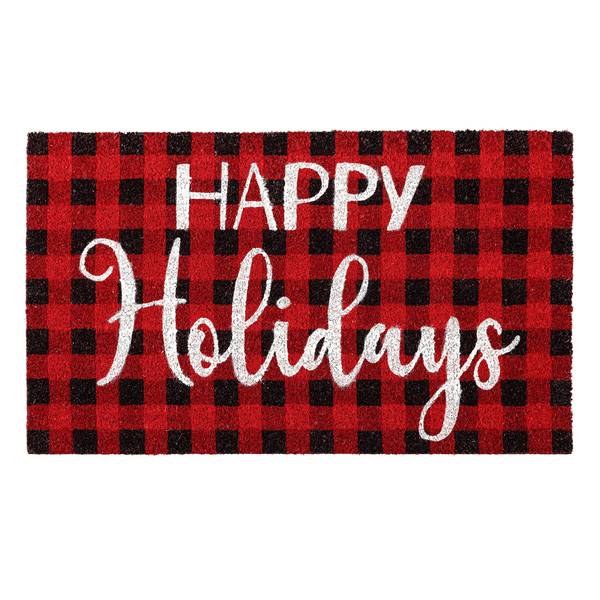 Photo of Happy Holidays Plaid Coir Mat