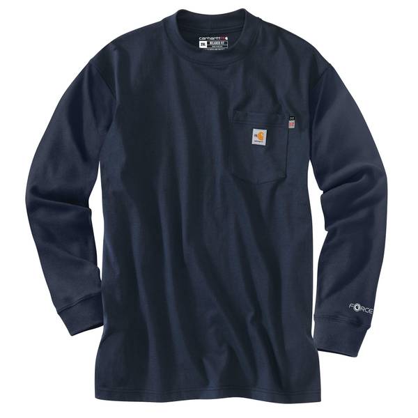 Mens Force Flame Resistant Long Sleeve T-Shirt, 7oz 100% Cotton FR Jersey, Dark Navy, L