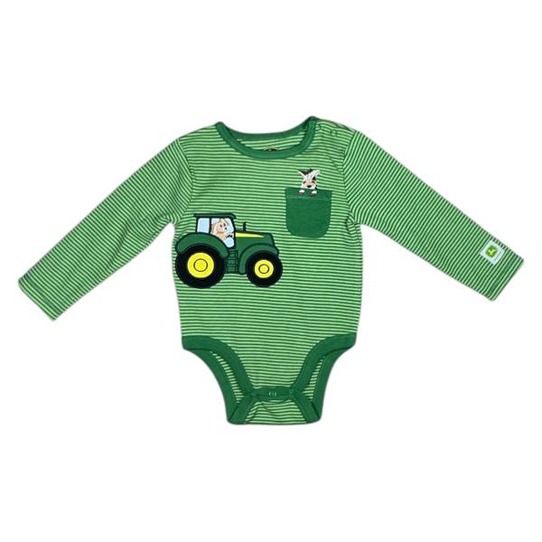 Photo of Infant Boys Tractor/Animal Friends Embroidery Striped Bodysuit