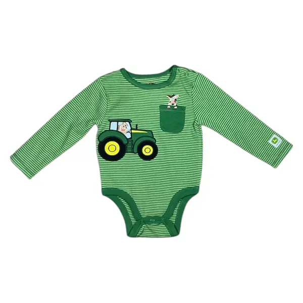 John Deere Infant Boys Tractor/Animal Friends Embroidery Striped