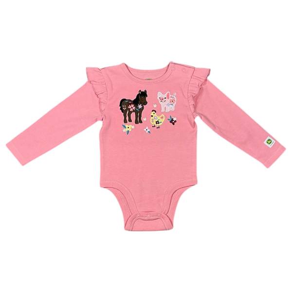 Photo of Infant Girl's Pink Farm Animal Ruffle Bodysuit
