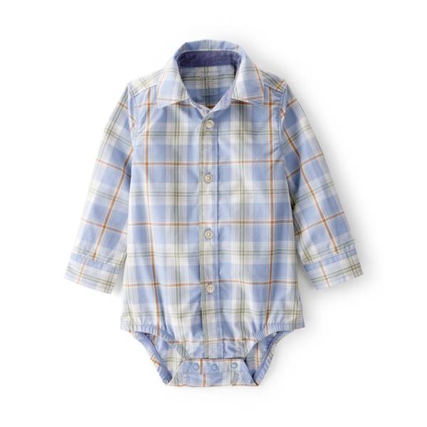 Photo of Infant Boy's Poplin Plaid Button-Front Long-Sleeve Bodysuit