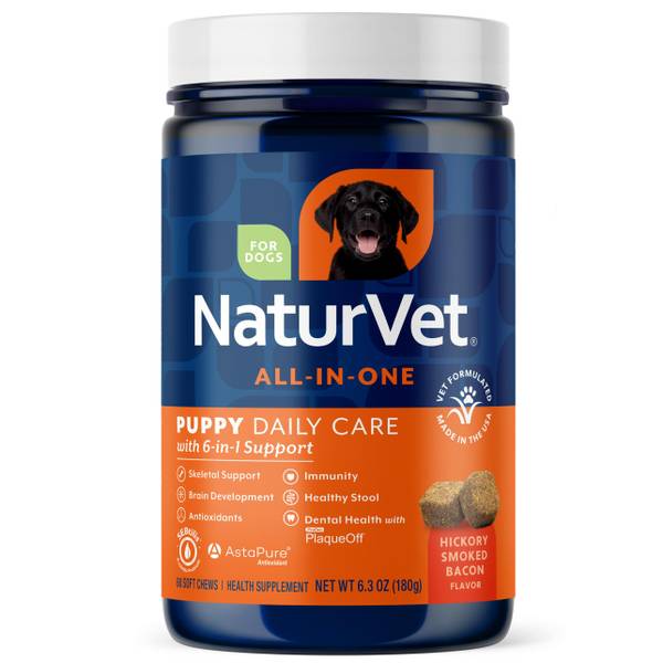Photo of 60-Count All-In-One Hickory Smoked Bacon Flavor Puppy Daily Care Supplements