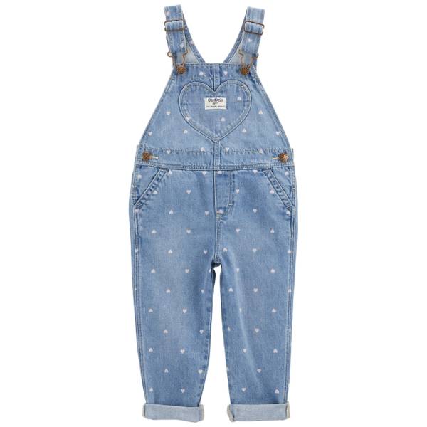 Photo of Toddler Girl's Heart-Print Knit Denim Overalls