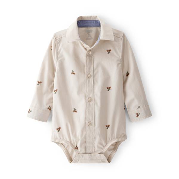 Photo of Infant Boy's Poplin Acorn Print Long-Sleeve Bodysuit
