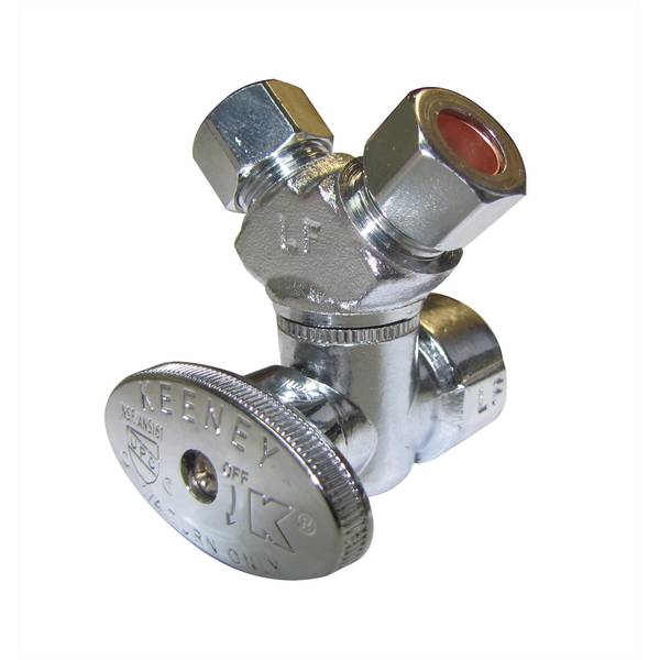 Photo of Quarter Turn 3-Way Valve - 1/2" FIP x 3/8" OD x 3/8" OD - Lead Free