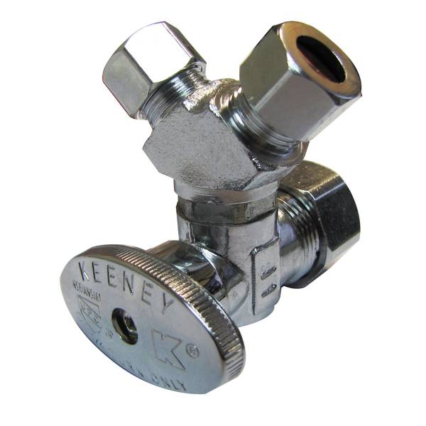 Photo of Quarter Turn 3-Way Valve - 1/2" Copper x 3/8" OD x 3/8" OD - Lead Free