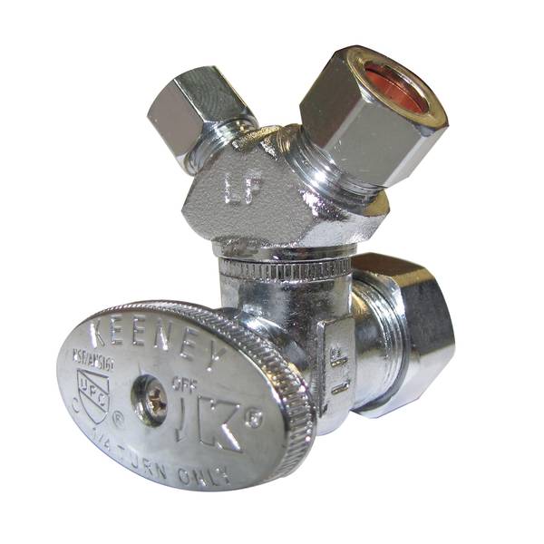 Photo of Quarter Turn 3-Way Valve - 1/2" Copper x 3/8" OD x 1/4" OD - Lead Free