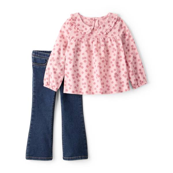 Photo of Toddler Girl's 2-Piece Floral Top and Denim Pants Set