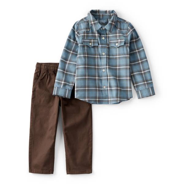 Photo of Toddler Boy's 2-Piece Plaid Shirt and Pants Set