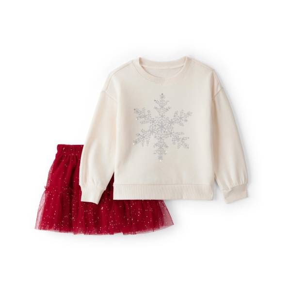 Photo of Toddler Girl's 2-Piece Snowflake Print Long-Sleeve Top/Skirt Set