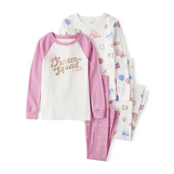 Photo of Girl's Cheerleading Print 100% Cotton Long-Sleeve 4-Piece Pajamas