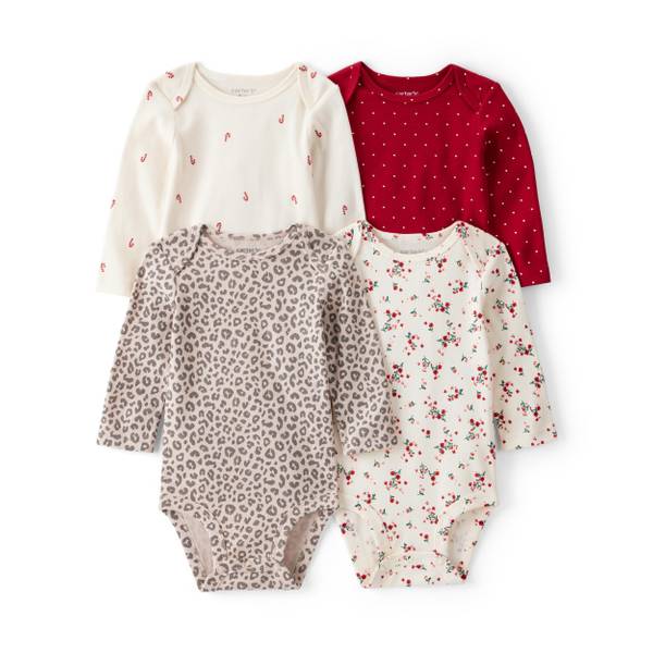 Photo of Infant Girl's 4-Pack Print Cotton Long-Sleeve Multipack Bodysuits