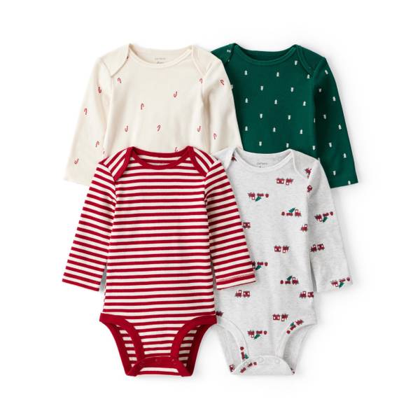 Photo of Infant Boy's 4-Pack Christmas Print Long-Sleeve Multipack Bodysuits