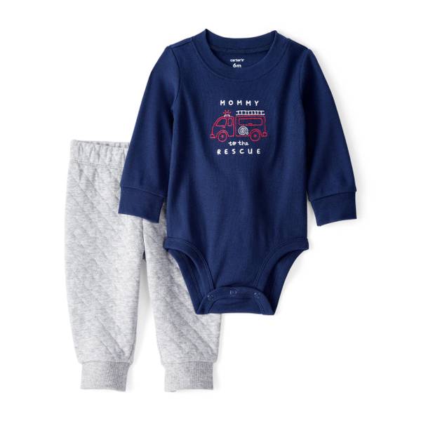 Photo of Infant Boy's 2-Piece Firetruck Print Long-Sleeve Tee and Pant Set