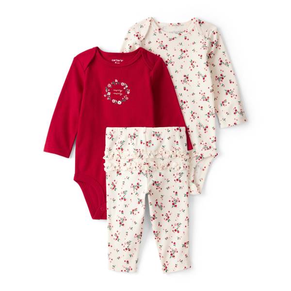 Photo of Infant Girl's 3-Piece Floral Merry Cotton Bodysuit Set