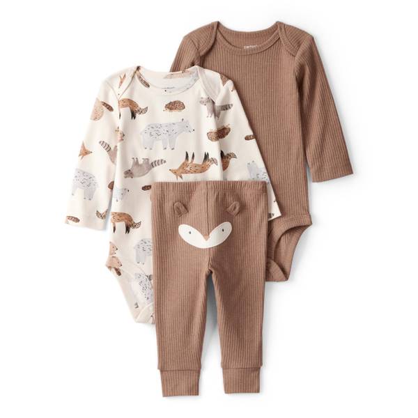 Photo of Infant Boy's 3-Piece Fox Print Long-Sleeve Bodysuits Set