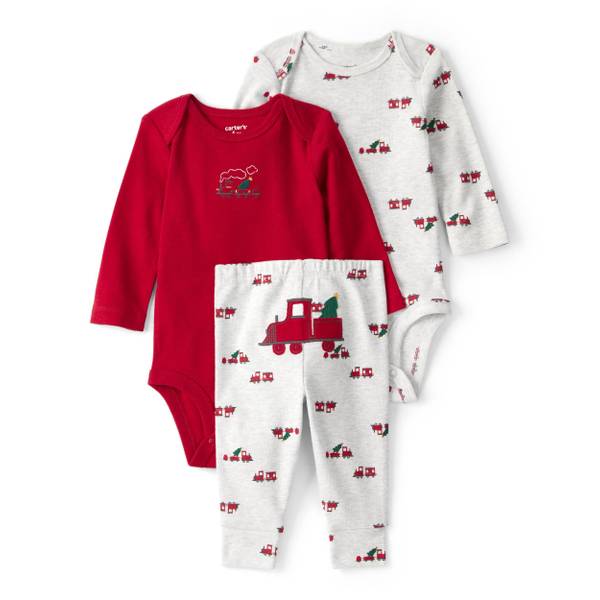 Photo of Infant Boy's 3-Piece Train Print Long-Sleeve Bodysuits Set