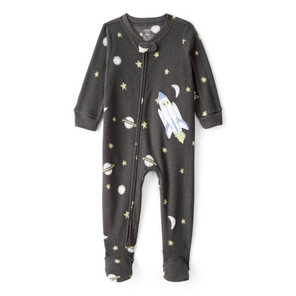Photo of Infant Boy's Spaceship Star Print Fleece Loose Fit Pajamas