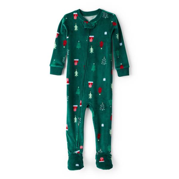Photo of Toddler's Christmas Tree Print Velour Long-Sleeve Loose Fit Pajamas