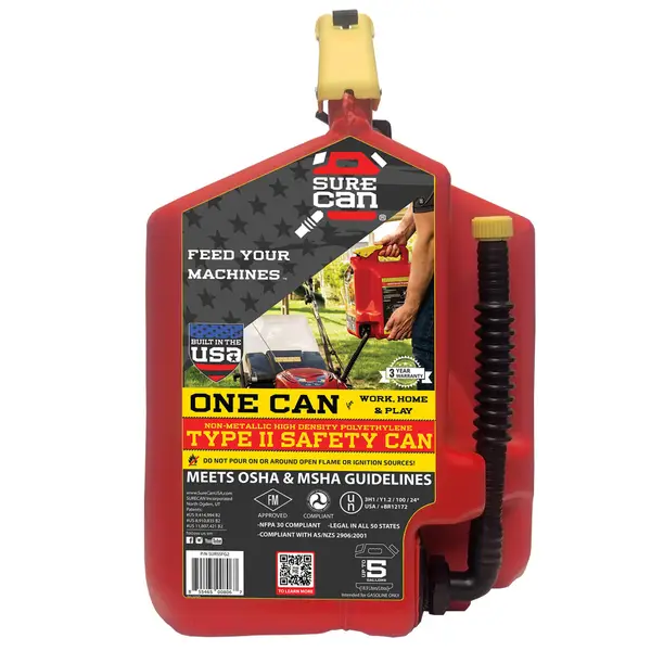 SureCan 5 Gallon Gasoline Type II Safety Can - SUR5SFG2 | Blain's