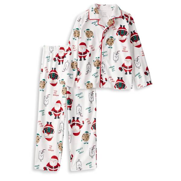 Photo of Kid's Christmas Santa Print Fleece Long-Sleeve Loose Fit 2-Piece Pajamas