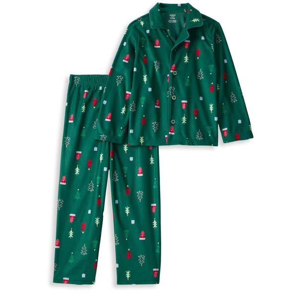 Photo of Kid's Christmas Tree Print Fleece Long-Sleeve Loose Fit 2-Piece Pajamas