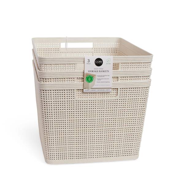 Photo of 3-Pack Large Vanilla Wheat Straw Baskets