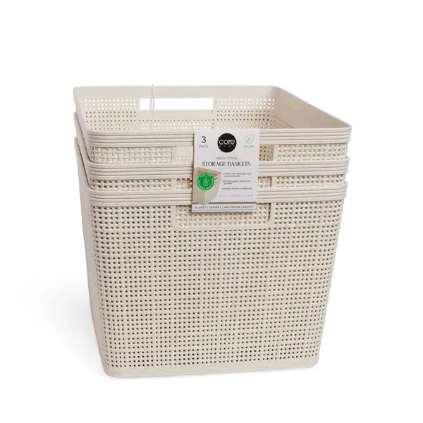 CORE HOME 3-Pack Large Vanilla Wheat Straw Baskets - 50119