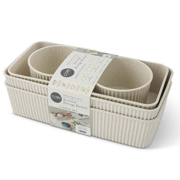 Photo of 6-Pack Ribbed Wheat Straw Baskets
