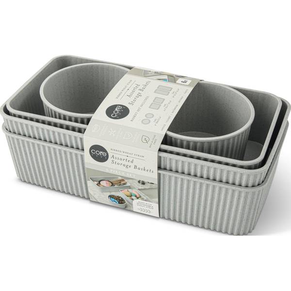 Photo of 6-Piece Ribbed Wheat Straw Basket