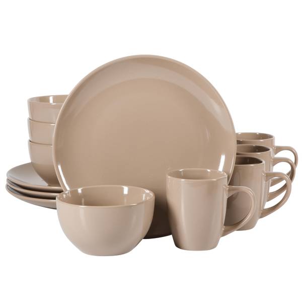 Gibson Home 12-Piece Taupe Everyday Plus Stoneware Dinnerware Set