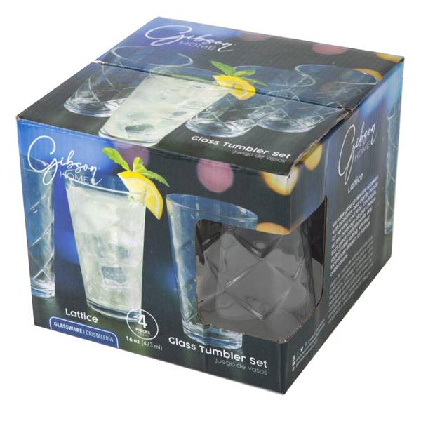 Photo of 4-Piece 16 oz Lattice Glass Tumbler Set