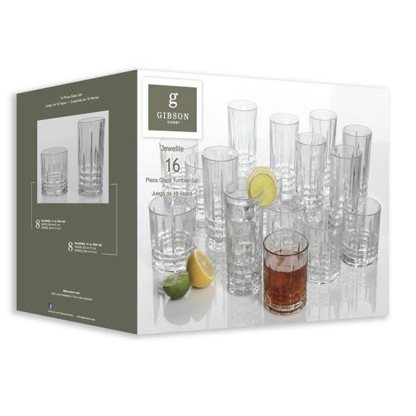 Photo of 16-Piece Jewelite Tumbler and Double Old Fashioned Glass Set