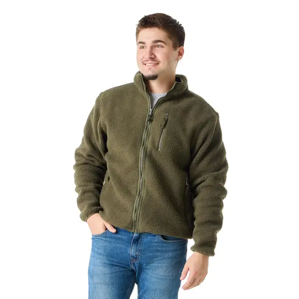 Work N' Sport Men's Sherpa Mock Neck Zip Jacket, Olive Night, M