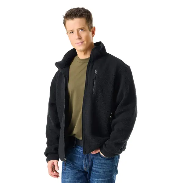 Work N' Sport Men's Sherpa Mock Neck Zip Jacket, Olive Night, M
