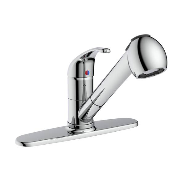 Photo of Polished Chrome Kitchen Sink Faucet with Swivel Pull Out Spout