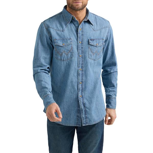 Camicia Western Wrangler Uomo A Due Tasche Con Bottoni Automatici – Manica Lunga, Nera, Taglia M