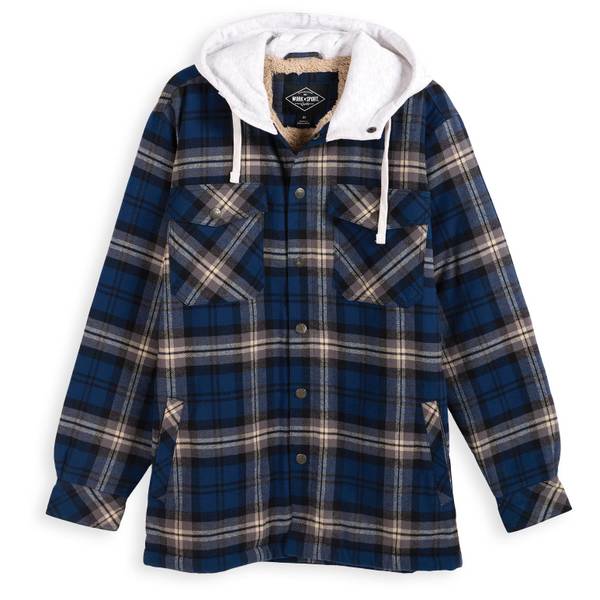 Work N' Sport Men's Hooded Berber Lined Snap Flannel Shirt Jacket