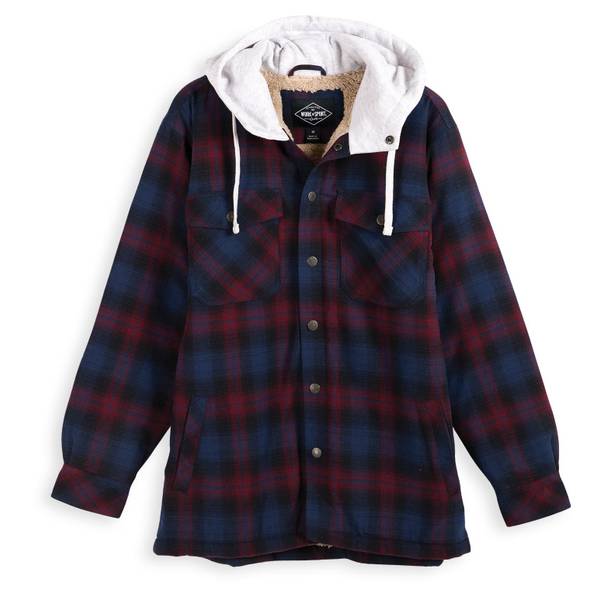 Work N' Sport Men's Hooded Berber Lined Snap Flannel Shirt Jacket