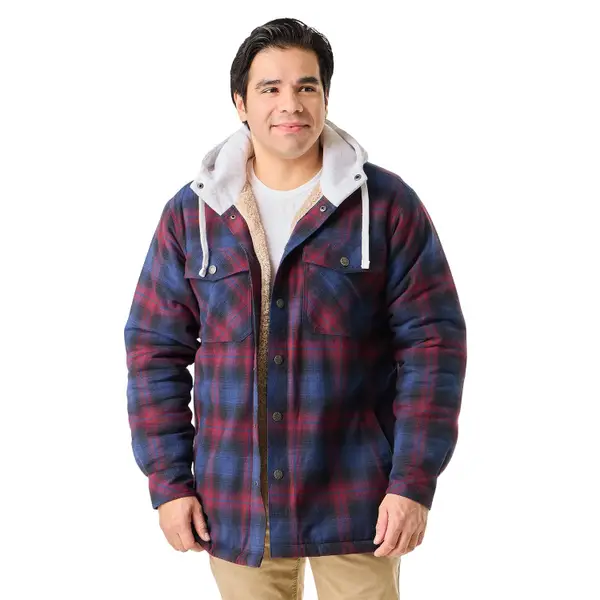 Work N' Sport Men's Hooded Berber Lined Snap Flannel Shirt Jacket