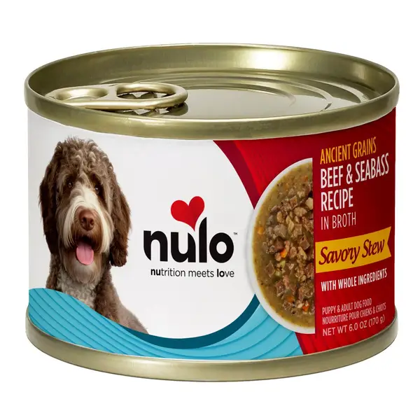 Nulo Ancient Grain Savory Stew, Beef & Seabass Puppy & Adult Dog Food, 6 oz, Case of 8