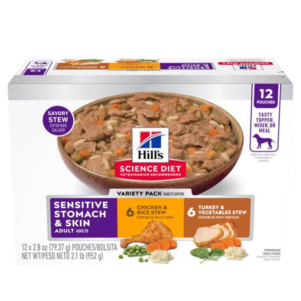 Photo of 12-Count 2.8 oz Sensitive Stomach/Skin Pouch VP Chicken Stew & Turkey Stew Wet Dog Food