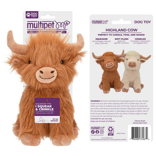 Multipet International Shaggy Highland Cow Dog Toy Assortment