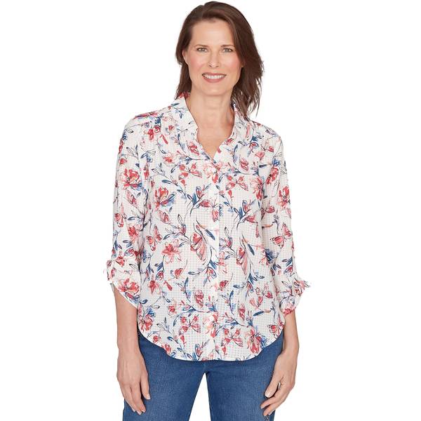 Photo of Women's Etched Floral Butterfly Woven Top