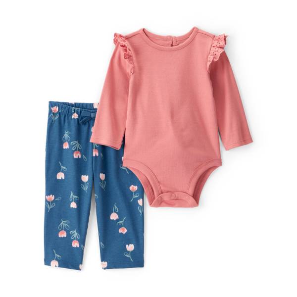 Photo of Infant Girl's 2-Piece Long-Sleeve Floral Long-Sleeve Bodysuit Pant Set